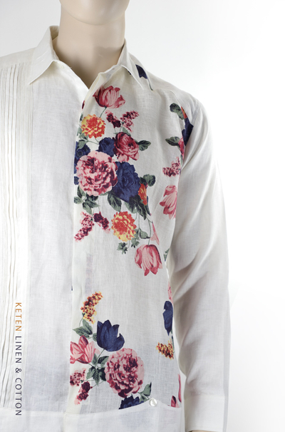 Hand Made Linen Flower Printed Guayabera Cuban Shirt GUAYABERAS