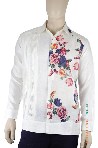 Hand Made Linen Flower Printed Guayabera Cuban Shirt GUAYABERAS