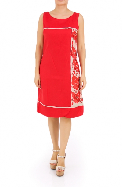 Beautiful Linen Red Dress With Details In Sand Color DRESSES