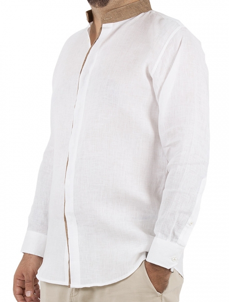 Camisa blanca de algodón de lino de manga larga de Kung Fu