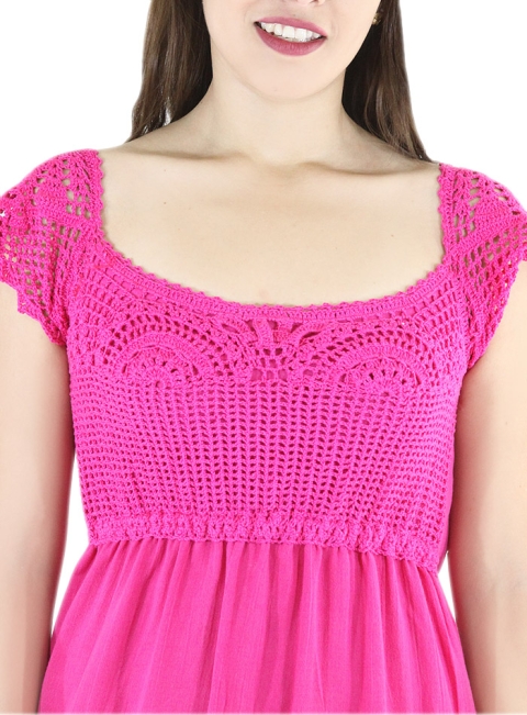 Vestido de Algodon Crochet a Mano Color Fucsia Rosa VESTIDOS