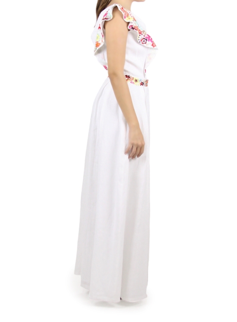 Vestido Largo de Lino con Bordado de Flores MUJER