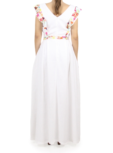 Vestido Largo de Lino con Bordado de Flores MUJER