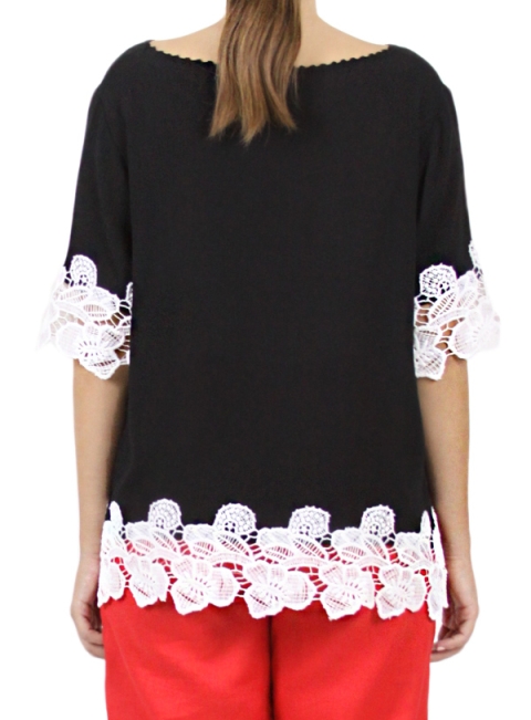 Black Color Cotton Blouse With Lace TOPS