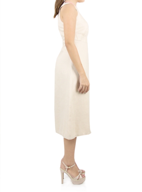 Vestido Corto de Lino Color Beige con Bordado VESTIDOS