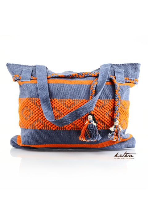 Bolso Mexicano Telar de Cintura Gris Naranja BOLSAS & CARTERAS