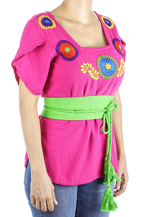 Pink Color Cotton Short Sleve Hand Embroidered Top TOPS