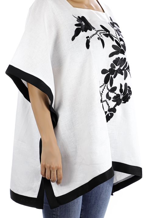 White Linen Top Handmade Embroidery TOPS