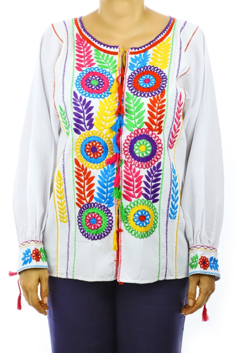 White Cotton Hand Embroidered Blouse TOPS