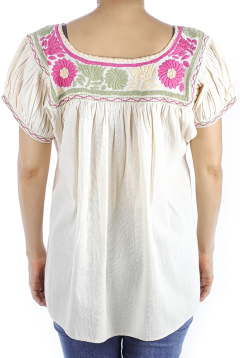 Ivory Color Linen Hand Embroidered Blouse TOPS