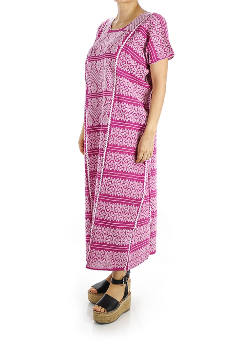 Vestido Huipil Tradicional Mexicano De Telar de Cintura Color Rosa Ceremonial MUJER