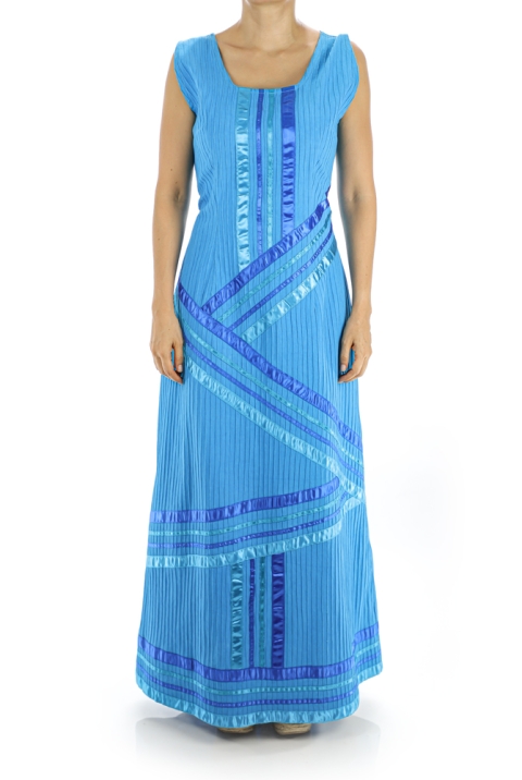Vestido Largo de Algodon Azul Con Cinta MUJER