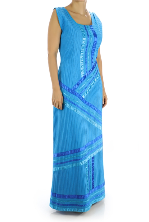 Vestido Largo de Algodon Azul Con Cinta MUJER