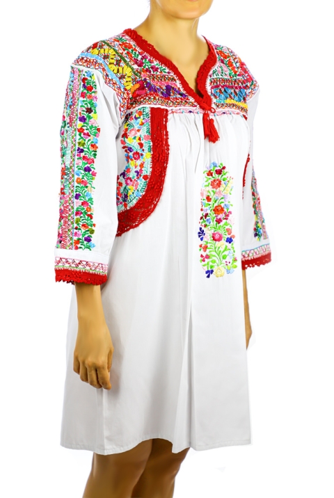 Fine Mexican Traditional HandMade White San Antonino Blouse / Dress TOPS