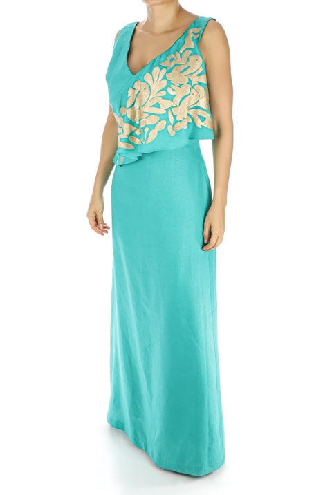 Vestido Largo de Lino 100% Natural Con Bordado Artesanal VESTIDOS