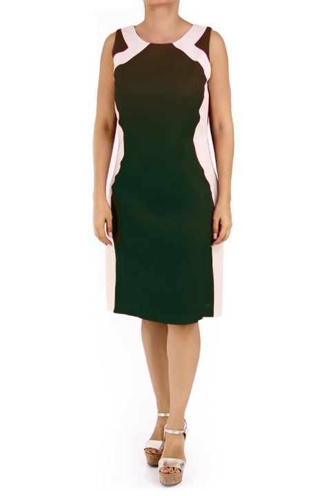 Vestido de Lino Color Negro con Franjas Color Arena VESTIDOS