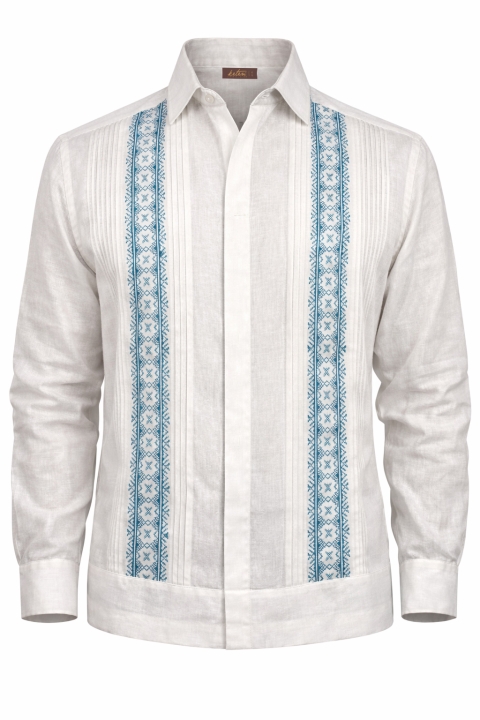 Guayabera Nieve Bordado en Punto de Cruz Lino 100% GUAYABERAS 