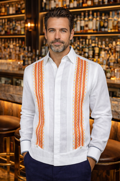 Hermoso Guayabera De Lino Con Bordado A Mano GUAYABERAS 