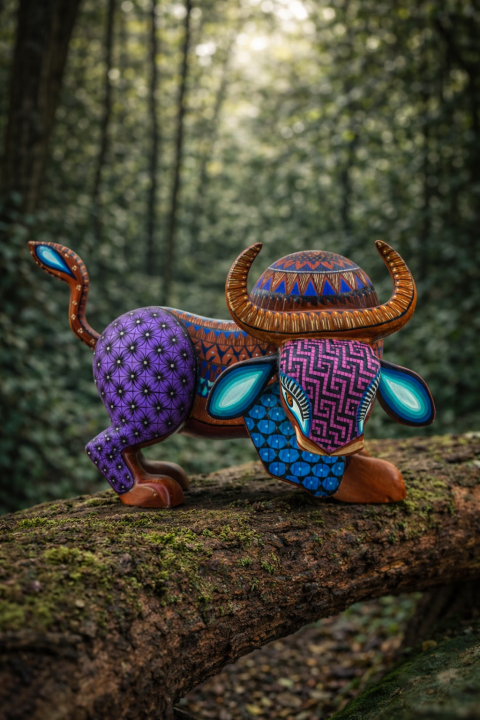 Magnifico Alebrije de Toro Mexicano Hecho a Mano Pintado ALEBRIJES