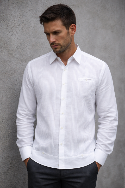 Guayabera Presidencial 100% de Lino Italiano Con Alforzas GUAYABERAS 