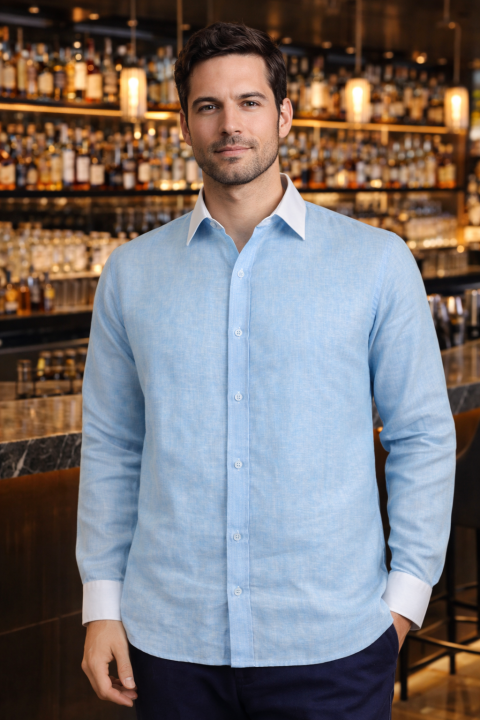100% Linen Blue Color Shirt SHIRTS