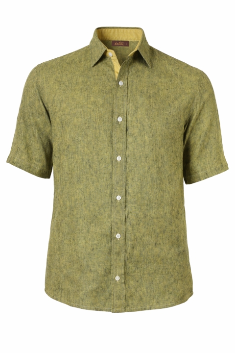 Camisa de Lino 100% Color Cafe y Verde Manga Corta CAMISAS