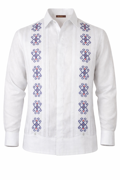 Guayabera De Lino Italiano Blanco Bordado a Mano GUAYABERAS 