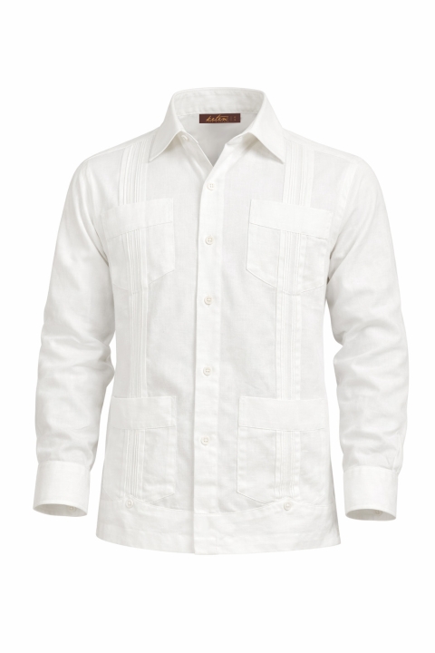 Classic Style 4 Pocket White Cotton Guayabera GUAYABERAS