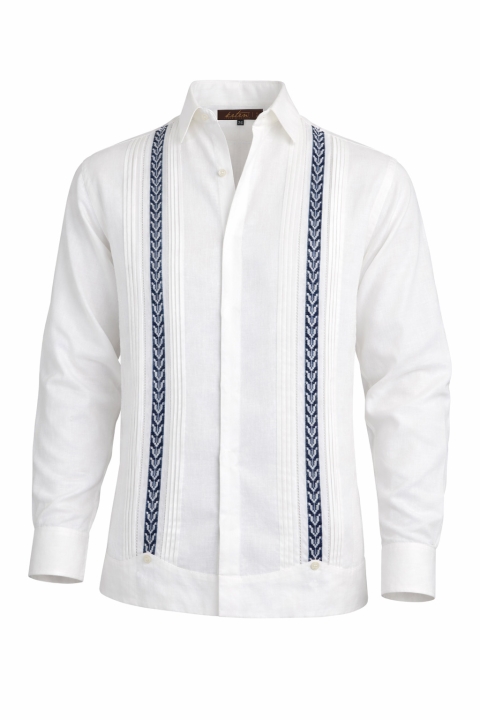 Linen Guayabera With Hand Embroidery in Marine Blue Color GUAYABERAS