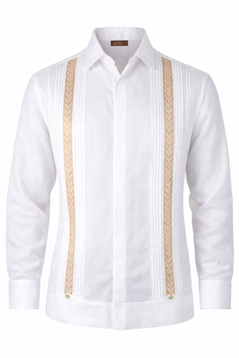Guayabera de Lino Con Bordado Color Caqui GUAYABERAS 