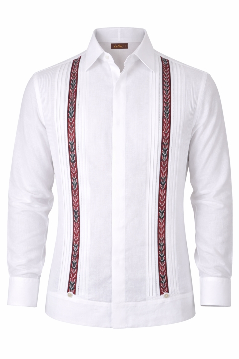 Guayabera de Lino Con Bordado a Mano Color Rojo Jaspeado GUAYABERAS 