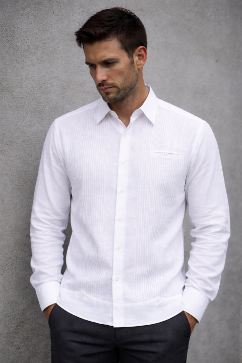 Guayabera de Lino con Algodon Presidencial Manga Larga Blanca GUAYABERAS 