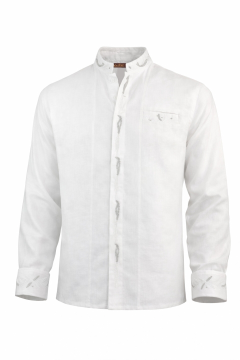 100% Organic Linen Dress Shirt with Handmade Machine Embroidery MEN