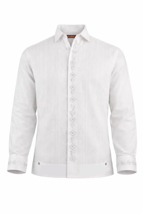 Guayabera de Lino Blanco Con Bordado Artesanal Para Evento GUAYABERAS 