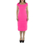 Pleated Fuchsia Linen Midi Cocktail Dress DRESSES