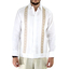 Guayabera Blanca de Lino Con Bordado a Mano Punto de Cruz Caqui GUAYABERAS 