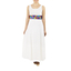 Long White Linen Dress with Embroidery on Waistline DRESSES