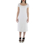 Pleated White Linen Cocktail Midi Dress DRESSES