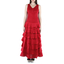 Vestido Con Olanes Color Rojo Lino 100% VESTIDOS