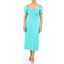 Vestido Largo de Lino Color Aqua Con Alforzas VESTIDOS