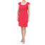 Pleated 100% Red Linen Short Dress DRESSES