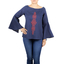 Marine Blue Color Linen Embroidered Top TOPS