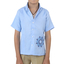 Camisa de Lino para Niño Manga Corta con Alforzas y Bordado Azul GUAYABERAS