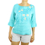 Blusa  100% De Lino Color Azul Jaspeado Bordado a Mano BLUSAS