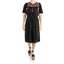 Knee Length Black Cotton Dress With Embroidery WOMEN