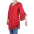 Red Color Cotton Long Sleve Hand Embroidered Crochet Top TOPS