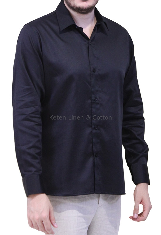 Camisa de Algodon Egipcio Color Negro Slimfit