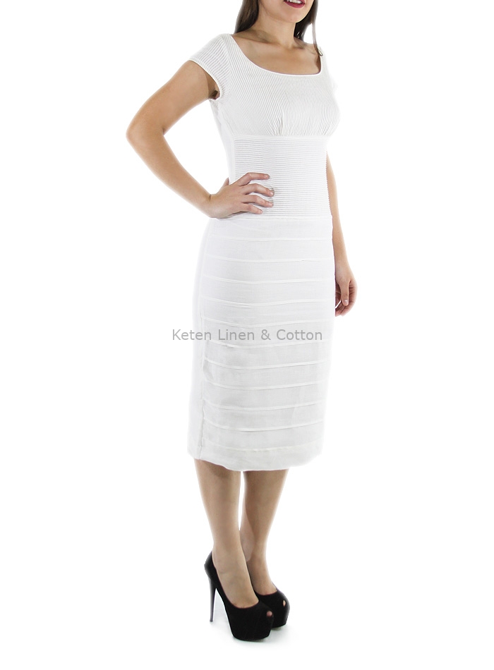 Keten Pleated Linen Midi Cocktail Dress