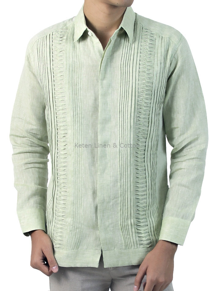 Green Long Sleeve Guayabera