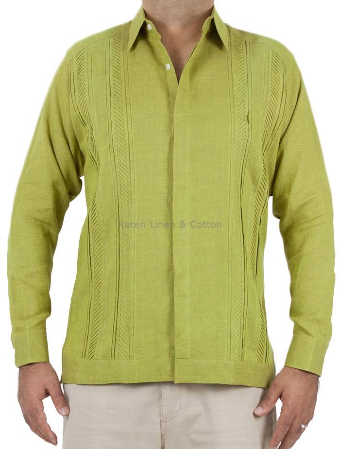 Guayabera De Lino Verde Jaspeado